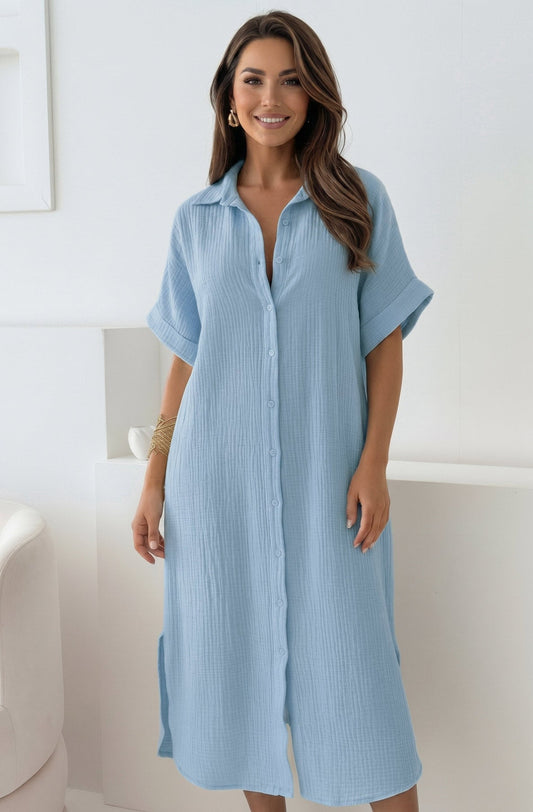Solea Oversized Pocket Cotton Gauze Style Midaxi Dress