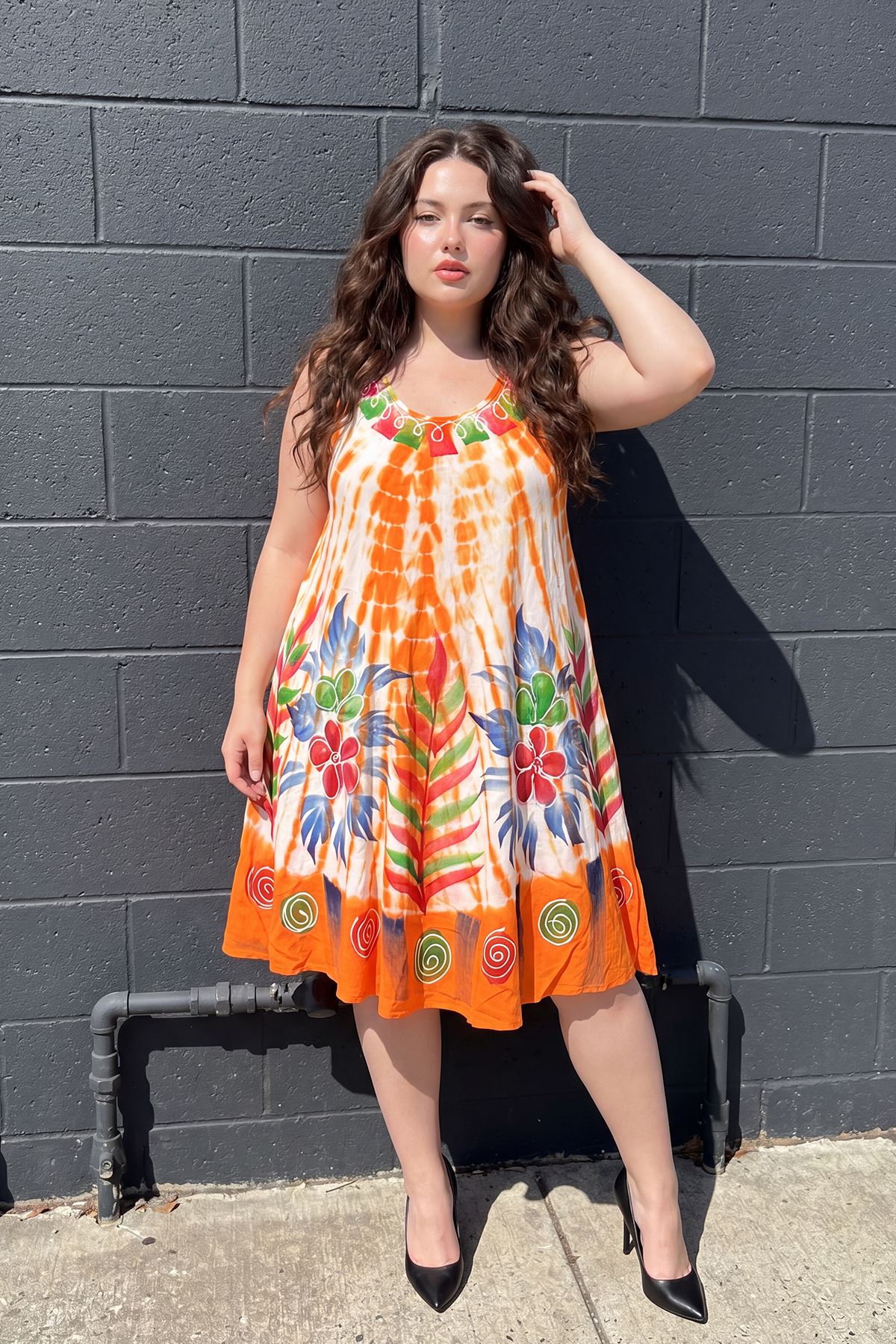 Tie Dye Abstract Floral Print Flared Dress
