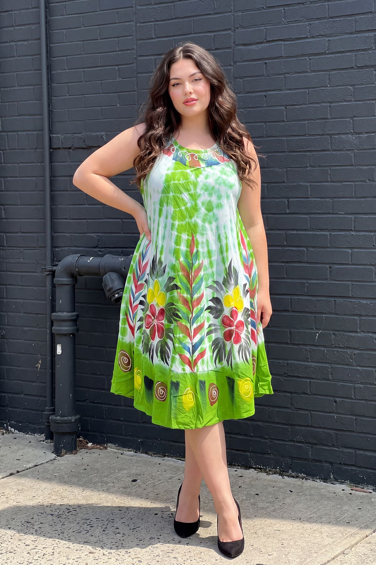 Tie Dye Abstract Floral Print Flared Dress
