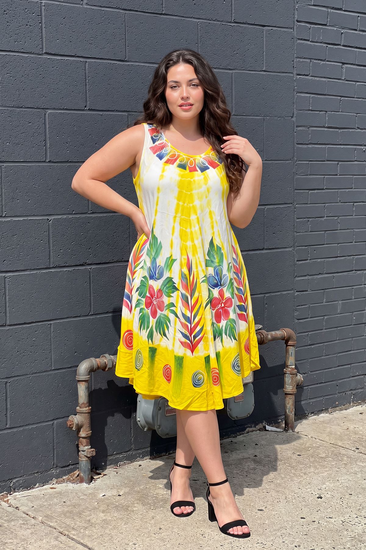 Tie Dye Abstract Floral Print Flared Dress