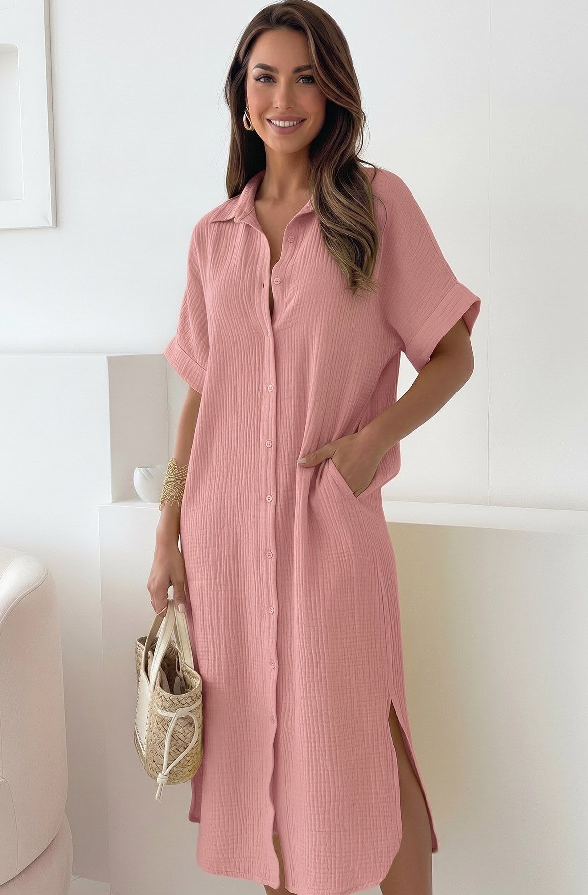 Solea Oversized Pocket Cotton Gauze Style Midaxi Dress