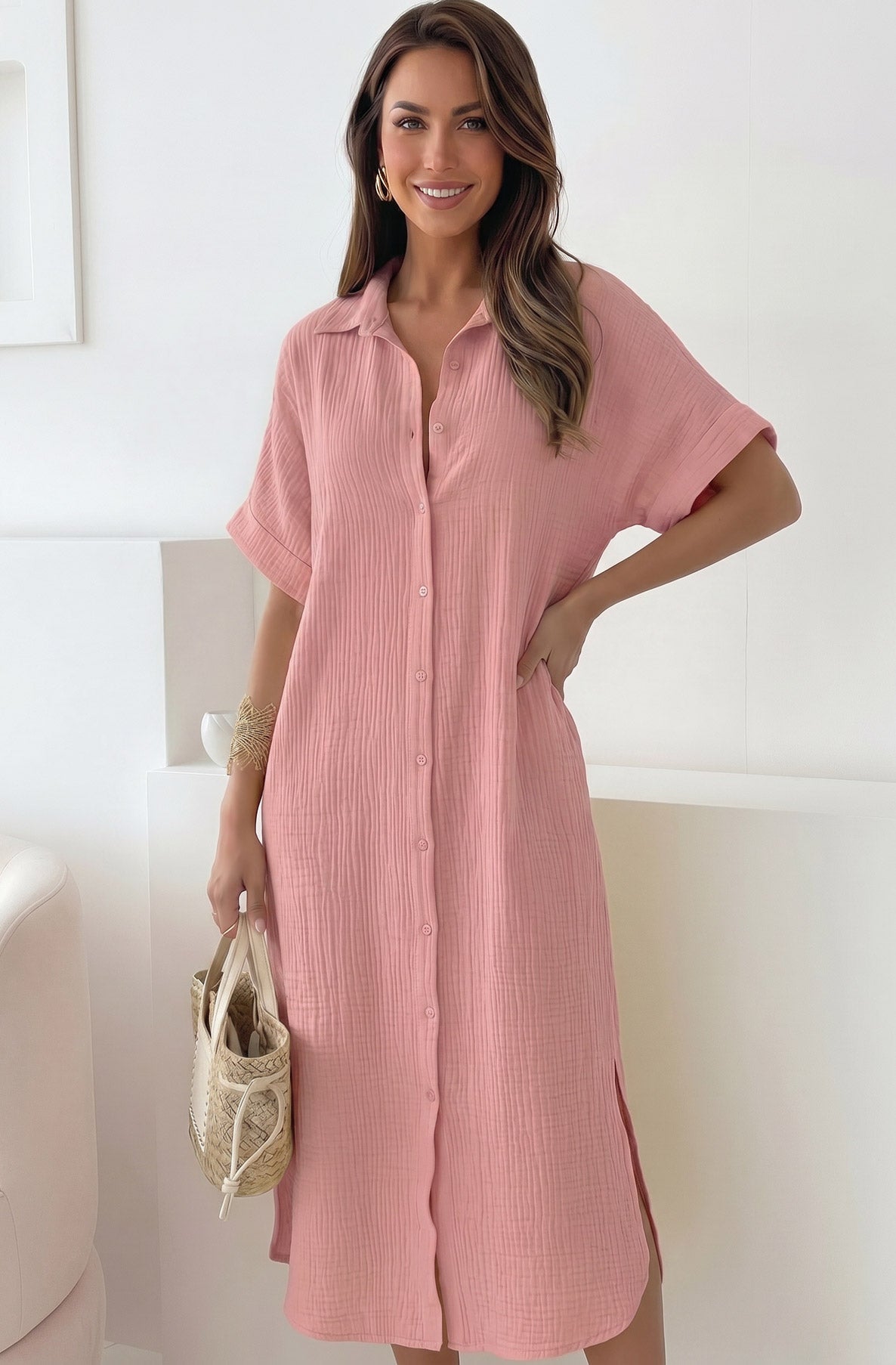 Solea Oversized Pocket Cotton Gauze Style Midaxi Dress