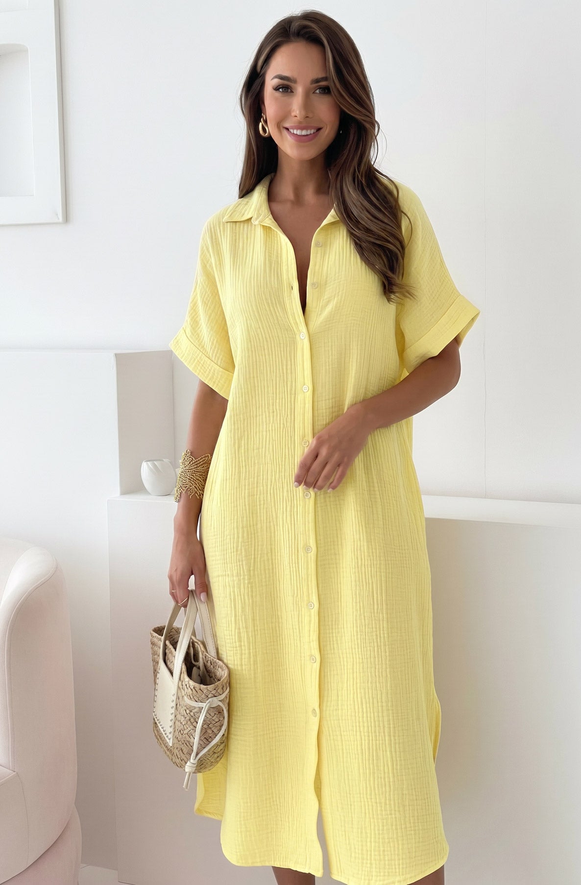 Solea Oversized Pocket Cotton Gauze Style Midaxi Dress