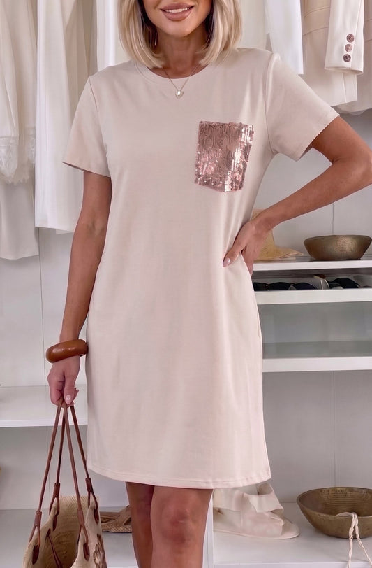 Verona Sequin Oversized Side Pockets T-Shirt Dress Top