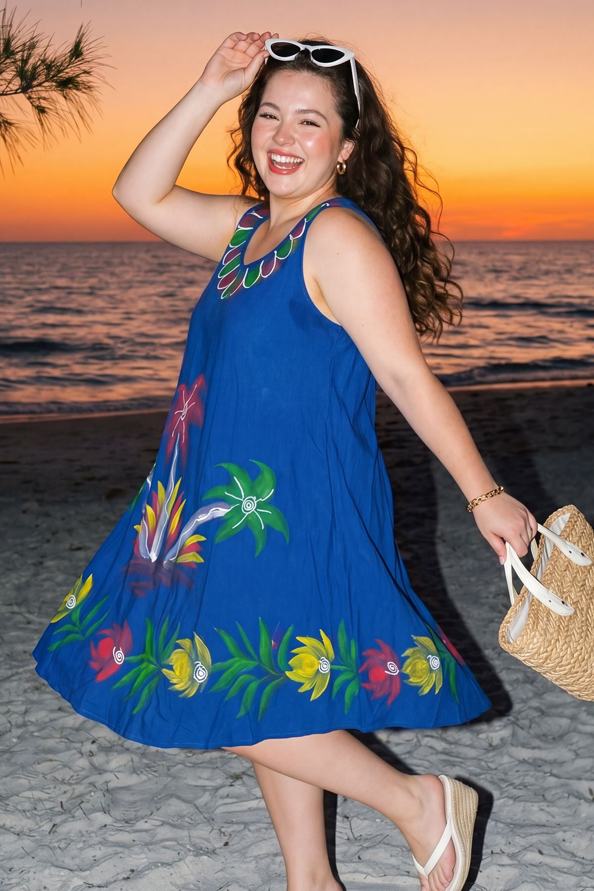 Tropical Plam Tree Print Swing Dress